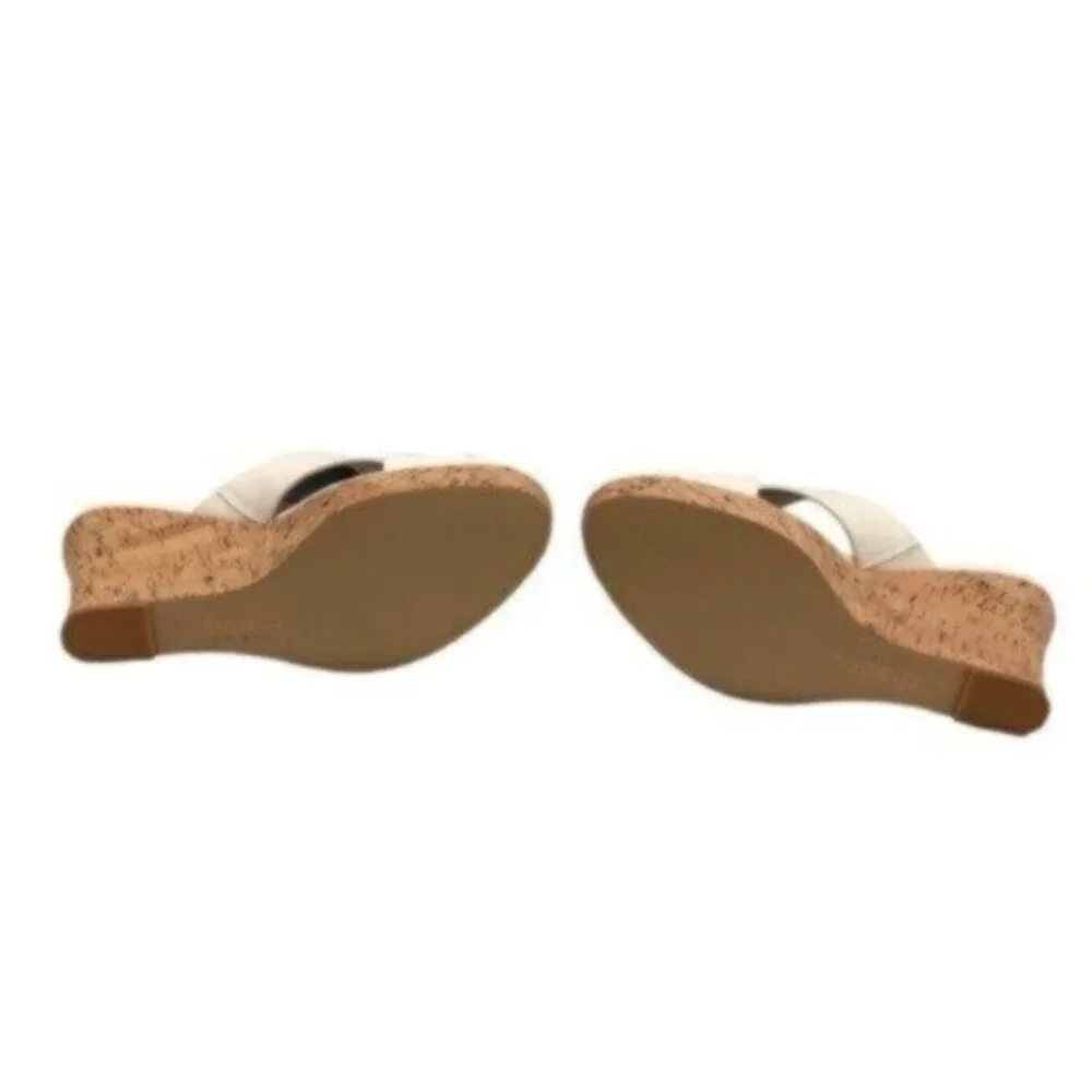 NWT Charles David White Leather Wedge Slide Sandals 9.5M